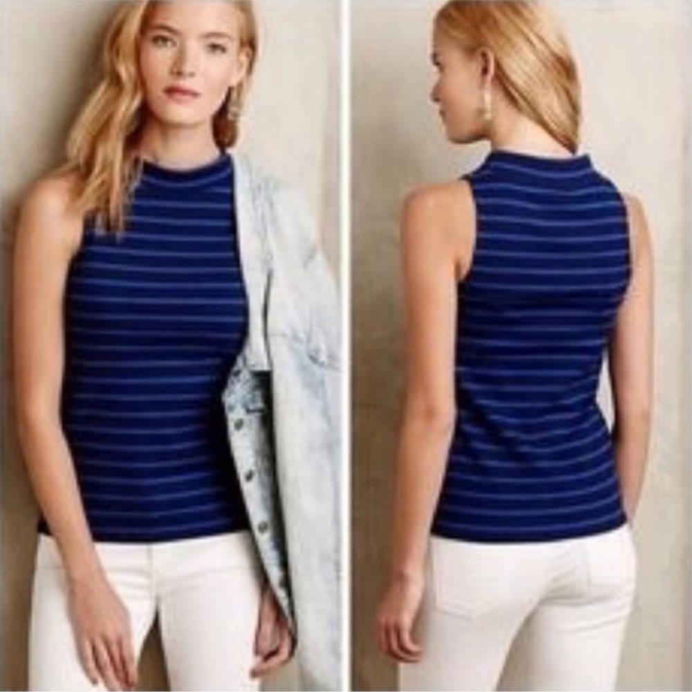 Anthro striped mock neck tank top
